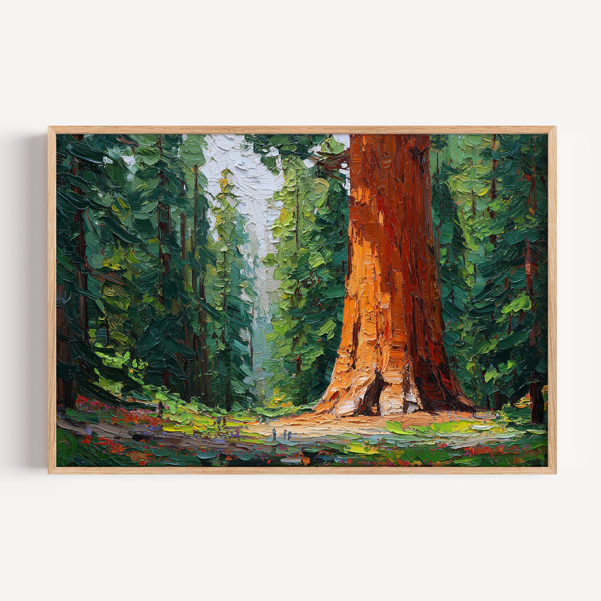 Sequoia National Park oil painting print in an oak frame: a giant sequoia trunk in the forest