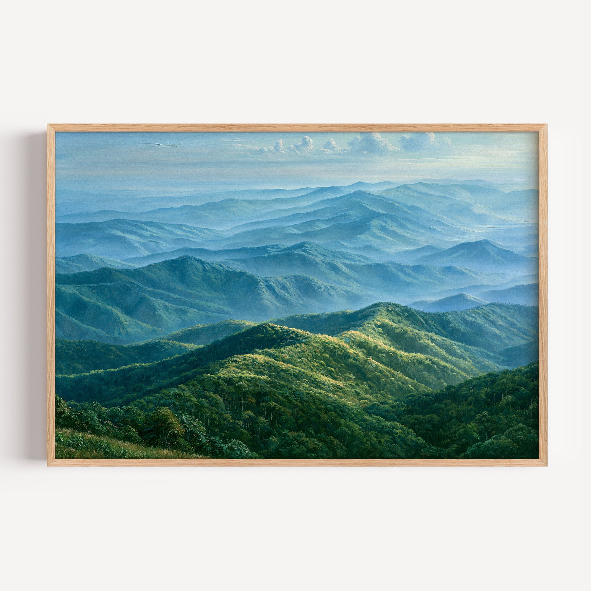 Shenandoah National Park classical oil painting print in an oak frame: misty Blue Ridge layers