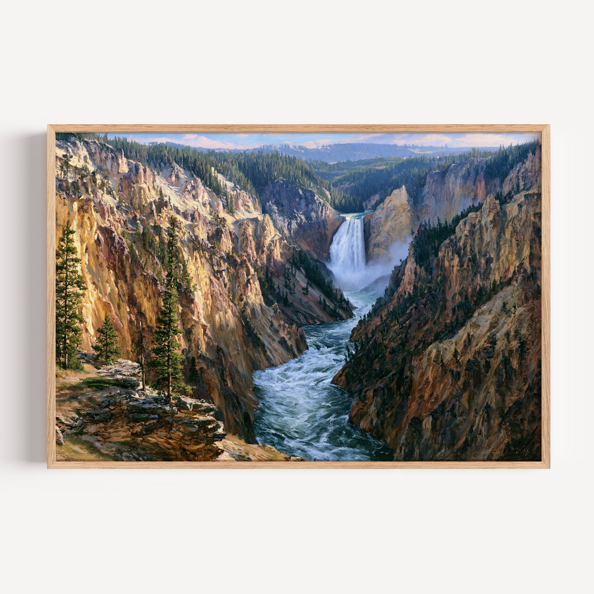 Yellowstone classical oil painting print in an oak frame: the Lower Falls in the Grand Canyon