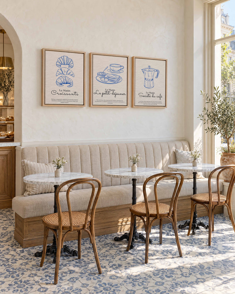 Le Matin Blue Engraved Cafe Gallery Wall