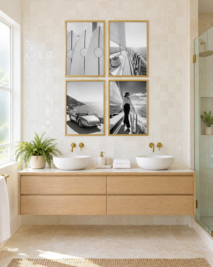 Black and White Coastal Bathroom Gallery Wall