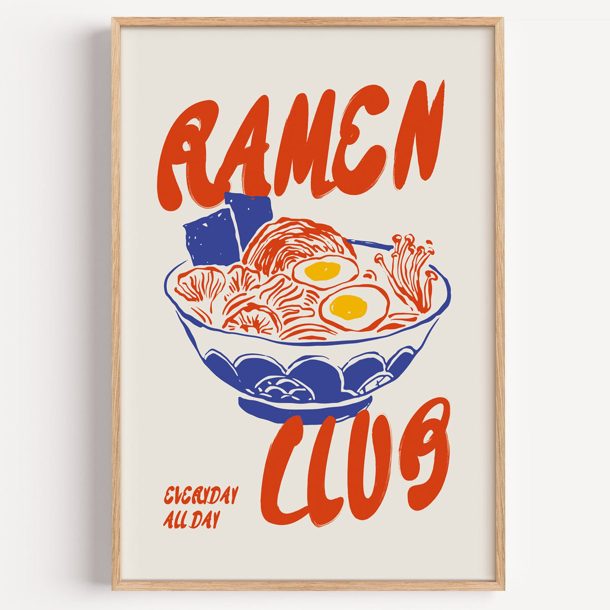 Ramen Club poster with a cobalt bowl of noodles on a plain white background
