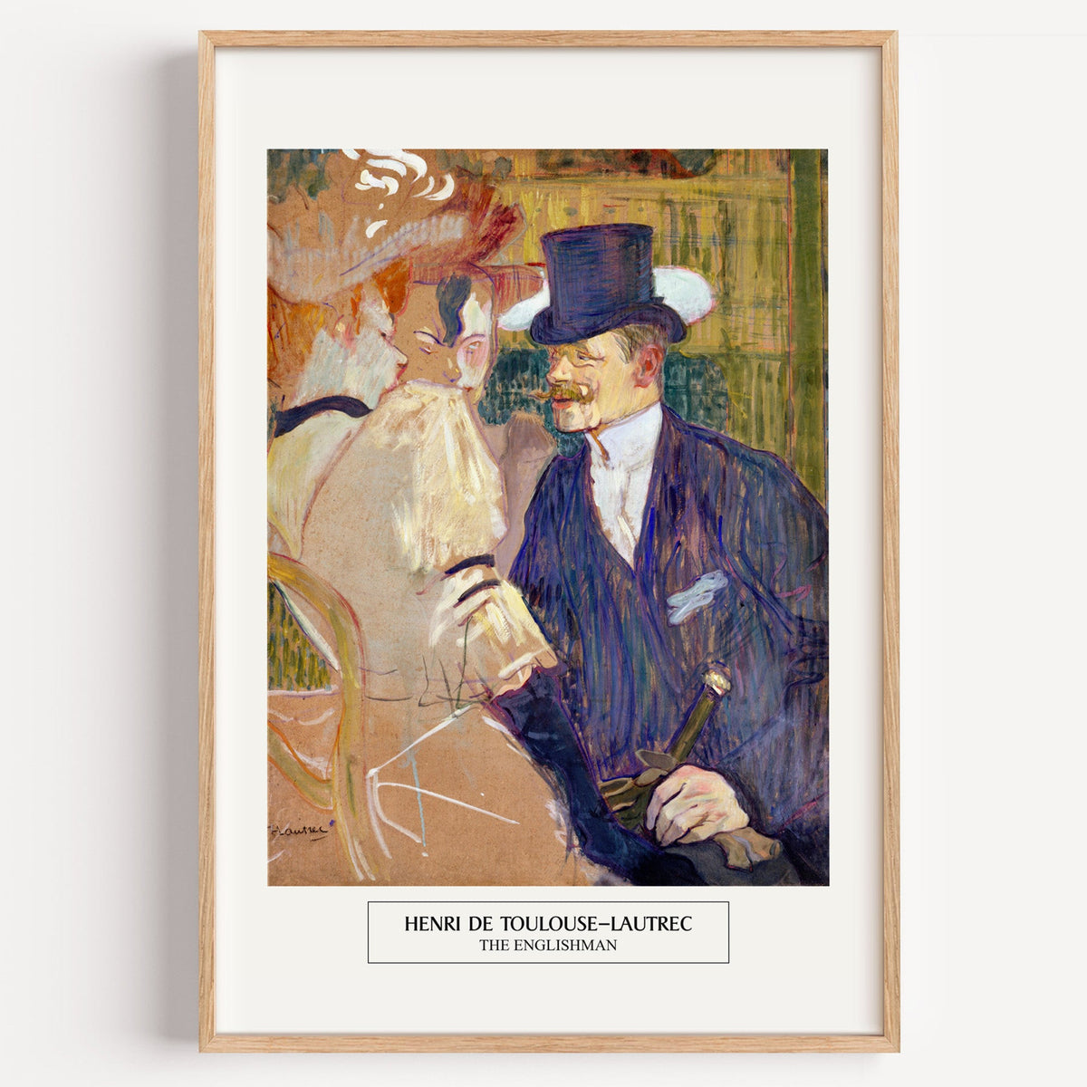 Toulouse-Lautrec The Englishman print in a light oak frame on a white wall